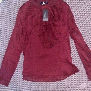 Tommy Hilfiger NWT Elegant Burgundy Ruffle Blouse